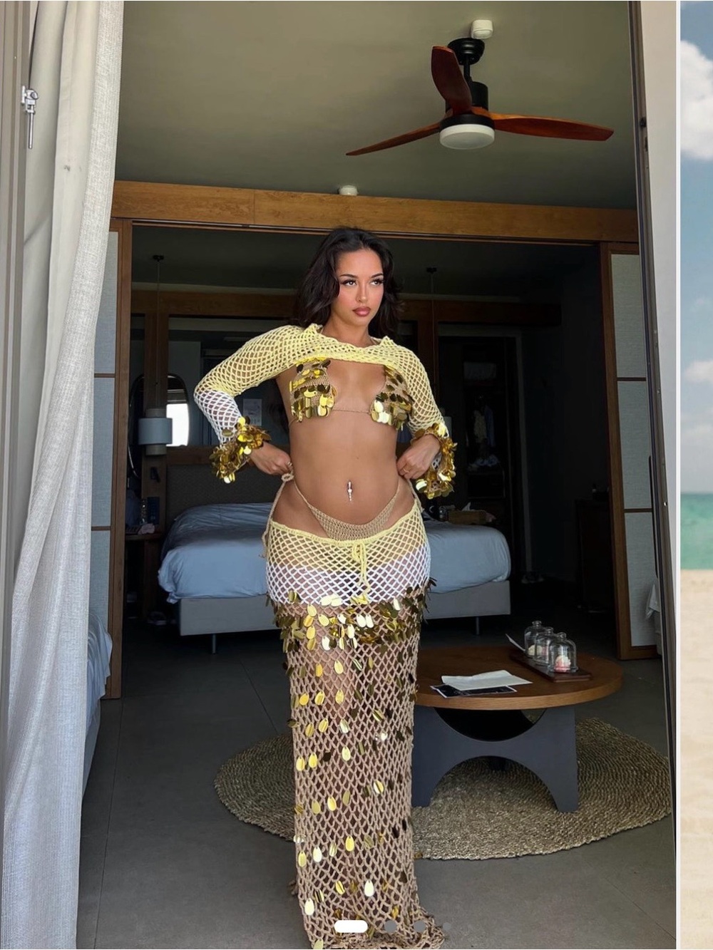 Gold Sequin Fishnet Maxi Swim Cover-Up - Women